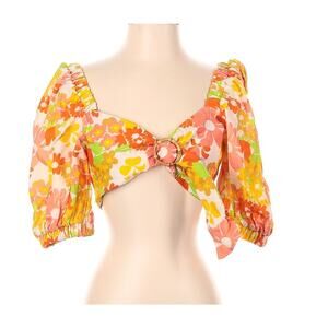 Place Nationale Floral orange daisy open back linen top Size 1 US Small New